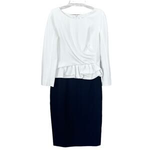 Paule Ka Long Sleeve Peplum Colorblock Sheath Dress White Black Size 38/US 6